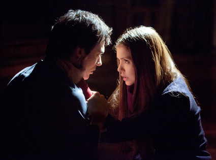 The Vampire Diaries, Ian Somerhalder as Damon and Nina Dobrev The Vampire Diaries, Ian Somerhalder as Damon and Nina Dobrev